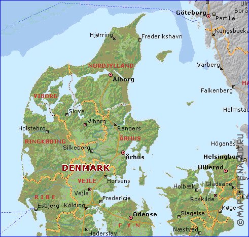 Administrativa mapa de Dinamarca em ingles