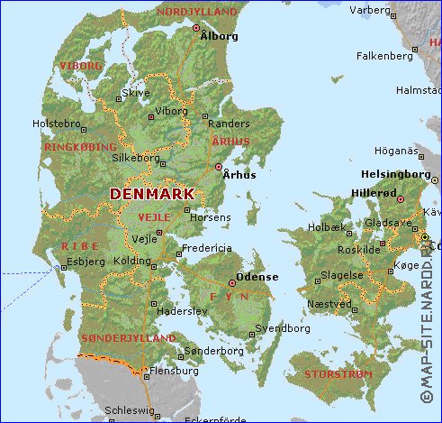 Administratives carte de Danemark en anglais