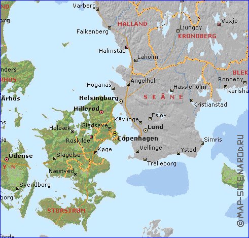 Administratives carte de Danemark en anglais