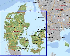 Administratives carte de Danemark en anglais