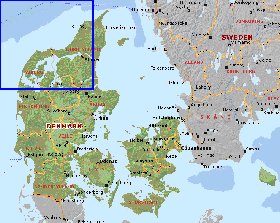 Administratives carte de Danemark en anglais