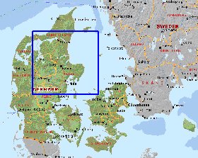 Administrativa mapa de Dinamarca em ingles