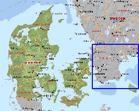 Administratives carte de Danemark en anglais