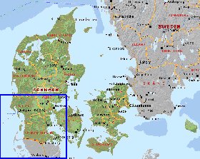 Administratives carte de Danemark en anglais