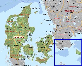 Administratives carte de Danemark en anglais