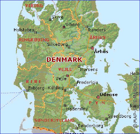 Administratives carte de Danemark en anglais