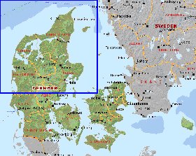 Administratives carte de Danemark en anglais