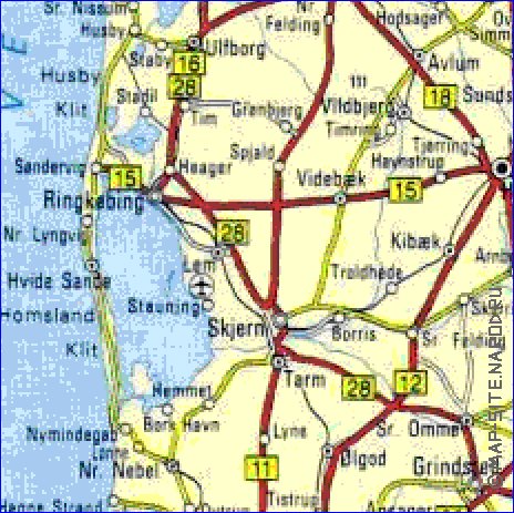 carte de des routes Danemark