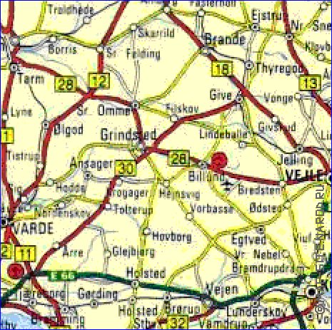 carte de des routes Danemark