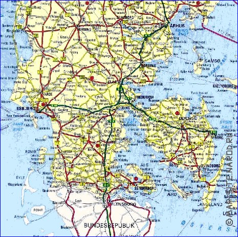 carte de des routes Danemark