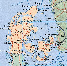 mapa de Dinamarca em ingles