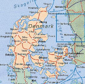 mapa de Dinamarca em ingles