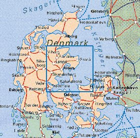 mapa de Dinamarca em ingles