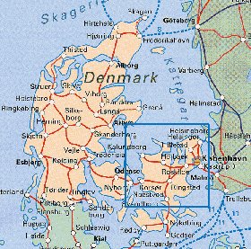 mapa de Dinamarca em ingles