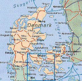 mapa de Dinamarca em ingles