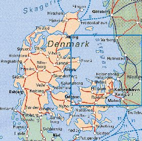 mapa de Dinamarca em ingles