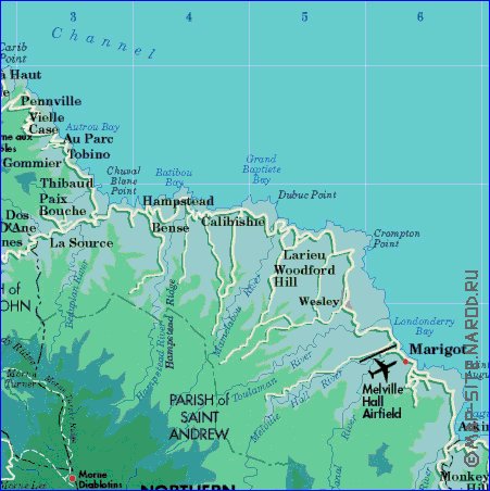 Administrativa mapa de Dominica em ingles