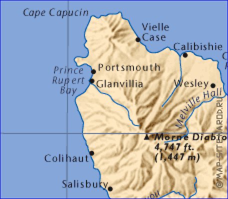 mapa de Dominica em ingles