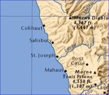 mapa de Dominica em ingles