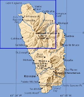 mapa de Dominica em ingles
