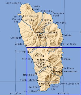 mapa de Dominica em ingles