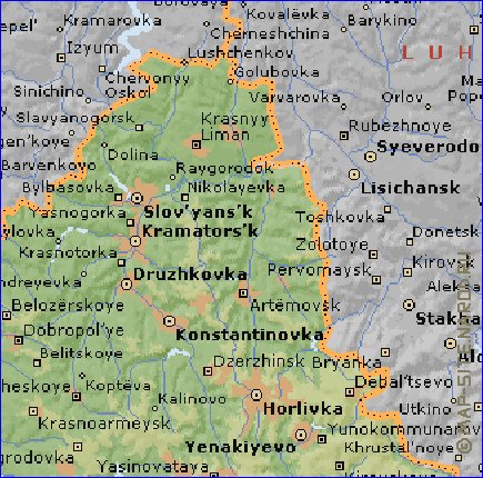 carte de Oblast de Donetsk en anglais