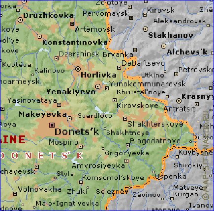 carte de Oblast de Donetsk en anglais